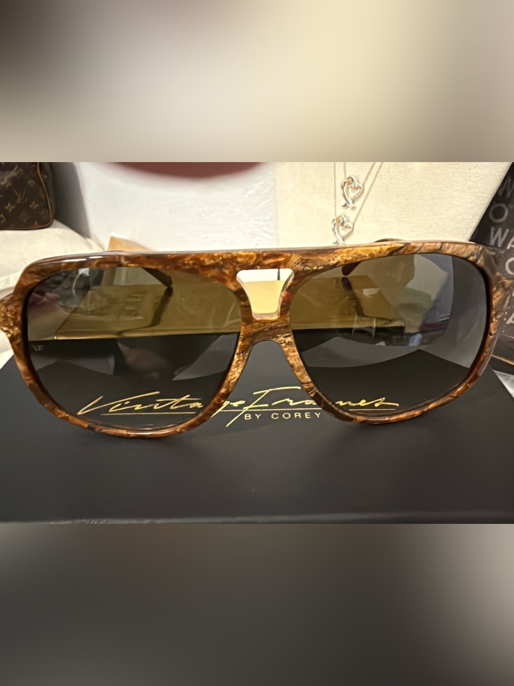 VINTAGE FRAMES BY COREY SHAPIRO LE MANIAC BURLWOOD BROWN NIB